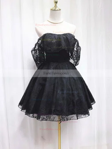 A-line Off-the-shoulder Lace Tulle Knee-length Homecoming Dresses #Favs020110131