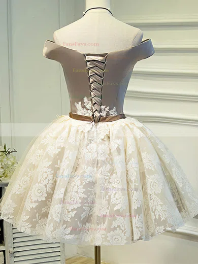 A-line Off-the-shoulder Lace Satin Tulle Short/Mini Homecoming Dresses With Appliques Lace #Favs020110132