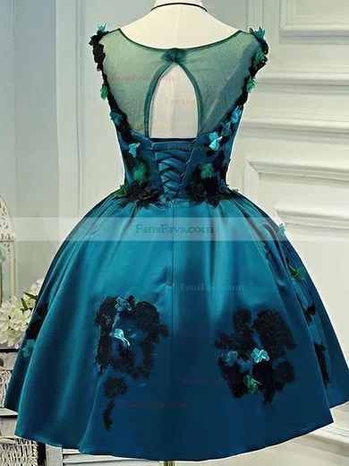 A-line Scoop Neck Satin Short/Mini Homecoming Dresses With Appliques Lace #Favs020110133