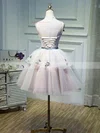 A-line V-neck Tulle Knee-length Homecoming Dresses With Flower(s) #Favs020110135