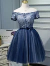 A-line Off-the-shoulder Lace Tulle Knee-length Homecoming Dresses With Appliques Lace #Favs020110139