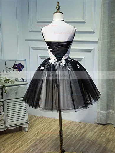 A-line V-neck Lace Tulle Short/Mini Homecoming Dresses With Appliques Lace #Favs020110144