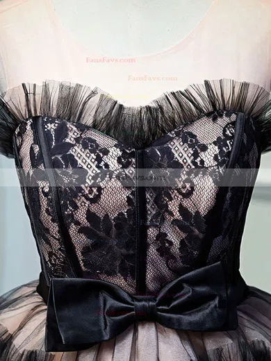 Ball Gown Scoop Neck Lace Tulle Short/Mini Homecoming Dresses With Bow #Favs020110145