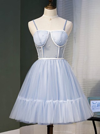 A-line V-neck Tulle Knee-length Homecoming Dresses With Beading #Favs020110146 A-line V-neck Tulle Knee-length Homecoming Dresses With Beading #Favs020110146