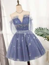 A-line Scoop Neck Tulle Short/Mini Homecoming Dresses With Beading #Favs020110148