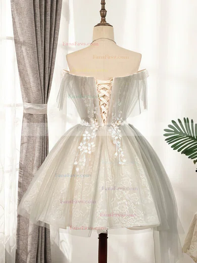 A-line Strapless Lace Tulle Short/Mini Homecoming Dresses With Beading #Favs020110149