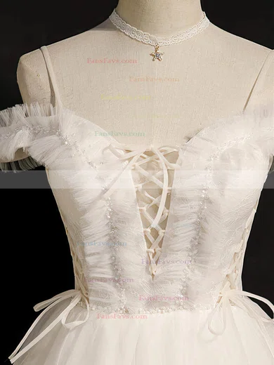 A-line V-neck Tulle Short/Mini Homecoming Dresses With Beading #Favs020110153