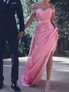 Sheath/Column Off-the-shoulder Silk-like Satin Sweep Train Appliques Lace Prom Dresses #Favs020104429