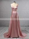 A-line V-neck Silk-like Satin Sweep Train Split Front Prom Dresses #Favs020105768