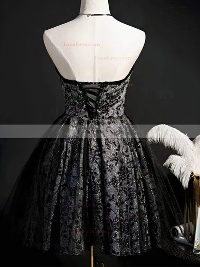 A-line Sweetheart Lace Tulle Knee-length Homecoming Dresses With Beading #Favs020110158