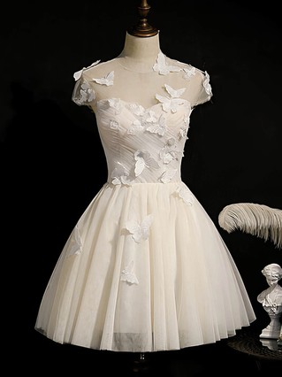 A-line Scoop Neck Tulle Short/Mini Homecoming Dresses With Appliques Lace #Favs020110161 A-line Scoop Neck Tulle Short/Mini Homecoming Dresses With Appliques Lace #Favs020110161