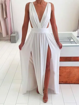 A-line V-neck Chiffon Floor-length Split Front Prom Dresses #Favs020105769 A-line V-neck Chiffon Floor-length Split Front Prom Dresses #Favs020105769