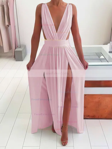 A-line V-neck Chiffon Floor-length Split Front Prom Dresses #Favs020105769