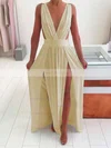 A-line V-neck Chiffon Floor-length Split Front Prom Dresses #Favs020105769