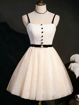 A-line Square Neckline Lace Tulle Short/Mini Homecoming Dresses With Beading #Favs020110170 A-line Square Neckline Lace Tulle Short/Mini Homecoming Dresses With Beading #Favs020110170