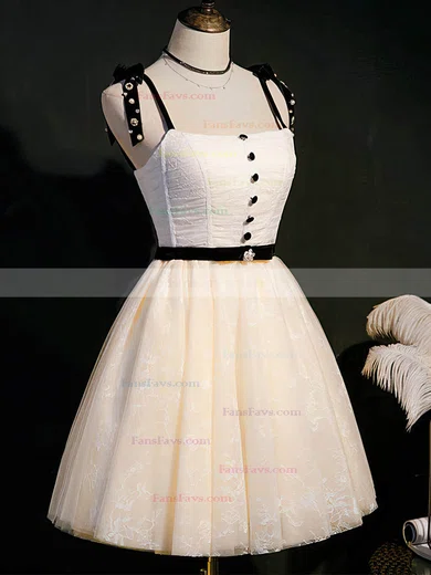 A-line Square Neckline Lace Tulle Short/Mini Homecoming Dresses With Beading #Favs020110170