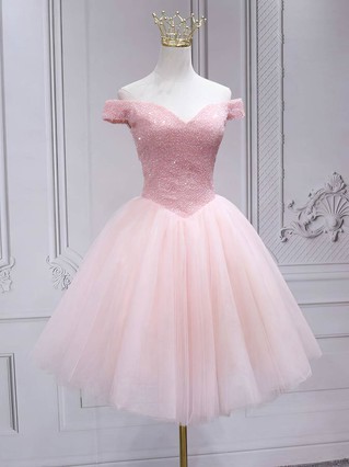 Ball Gown Off-the-shoulder Tulle Sequined Short/Mini Homecoming Dresses With Beading #Favs020110173 Ball Gown Off-the-shoulder Tulle Sequined Short/Mini Homecoming Dresses With Beading #Favs020110173