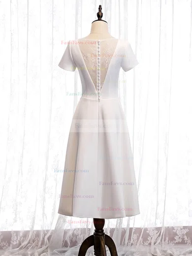 A-line Scoop Neck Stretch Crepe Tea-length Homecoming Dresses With Lace #Favs020110176