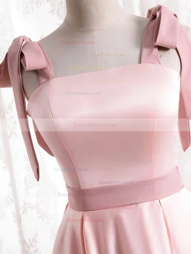 A-line Square Neckline Satin Tea-length Homecoming Dresses With Sashes / Ribbons #Favs020110177