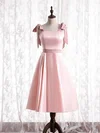 A-line Square Neckline Satin Tea-length Homecoming Dresses With Sashes / Ribbons #Favs020110177