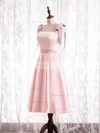 A-line Square Neckline Satin Tea-length Homecoming Dresses With Sashes / Ribbons #Favs020110177