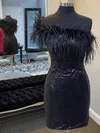 Sheath/Column One Shoulder Sequined Short/Mini Homecoming Dresses With Feathers / Fur #Favs020110278