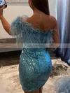 Sheath/Column One Shoulder Sequined Short/Mini Homecoming Dresses With Feathers / Fur #Favs020110278