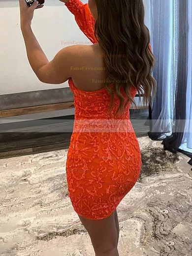 Sheath/Column One Shoulder Lace Short/Mini Homecoming Dresses #Favs020110279