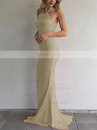 Sheath/Column Halter Lace Sweep Train Prom Dresses #Favs020105793