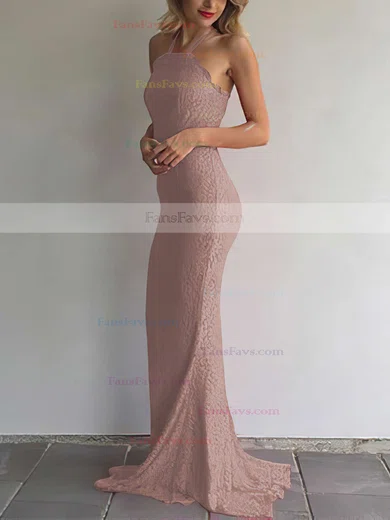 Sheath/Column Halter Lace Sweep Train Prom Dresses #Favs020105793