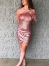 Sheath/Column Strapless Sequined Short/Mini Homecoming Dresses With Feathers / Fur #Favs020110286