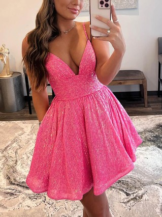 A-line V-neck Sequined Short/Mini Homecoming Dresses With Pockets #Favs020110291 A-line V-neck Sequined Short/Mini Homecoming Dresses With Pockets #Favs020110291