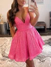 A-line V-neck Sequined Short/Mini Homecoming Dresses With Pockets #Favs020110291