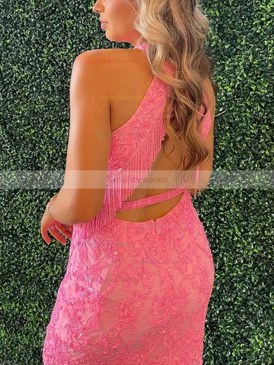 Sheath/Column High Neck Tulle Short/Mini Homecoming Dresses With Lace #Favs020110295