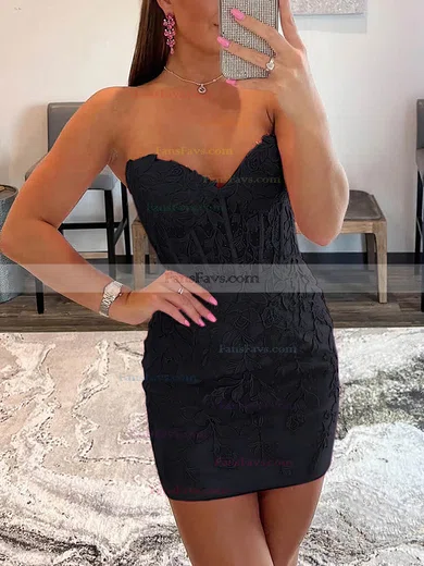 Sheath/Column Sweetheart Tulle Short/Mini Homecoming Dresses With Appliques Lace #Favs020110298