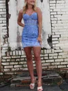 Sheath/Column Sweetheart Tulle Short/Mini Homecoming Dresses With Appliques Lace #Favs020110298
