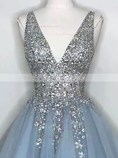 A-line V-neck Tulle Short/Mini Homecoming Dresses With Appliques Lace #Favs020110305