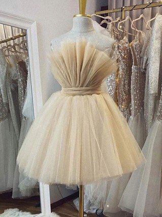 A-line Strapless Tulle Short/Mini Homecoming Dresses With Bow #Favs020110310 A-line Strapless Tulle Short/Mini Homecoming Dresses With Bow #Favs020110310