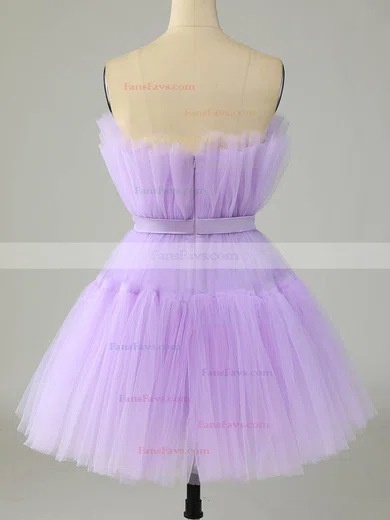 A-line Strapless Tulle Short/Mini Homecoming Dresses With Sashes / Ribbons #Favs020110313