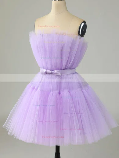 A-line Strapless Tulle Short/Mini Homecoming Dresses With Sashes / Ribbons #Favs020110313