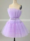 A-line Strapless Tulle Short/Mini Homecoming Dresses With Sashes / Ribbons #Favs020110313
