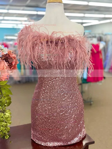 Sheath/Column One Shoulder Sequined Short/Mini Homecoming Dresses With Feathers / Fur #Favs020110324