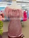 Sheath/Column One Shoulder Sequined Short/Mini Homecoming Dresses With Feathers / Fur #Favs020110324