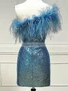 Sheath/Column One Shoulder Sequined Short/Mini Homecoming Dresses With Feathers / Fur #Favs020110324