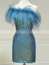 Sheath/Column One Shoulder Sequined Short/Mini Homecoming Dresses With Feathers / Fur #Favs020110324