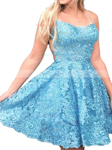 A-line Square Neckline Lace Tulle Knee-length Homecoming Dresses With Appliques Lace #Favs020110178