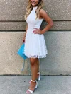 A-line High Neck Lace Tulle Short/Mini Homecoming Dresses With Appliques Lace #Favs020110185