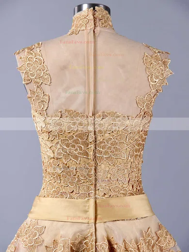 High Neck Tulle Appliques Lace Inexpensive Knee-length Prom Dresses #Favs020101414