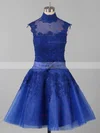 High Neck Tulle Appliques Lace Inexpensive Knee-length Prom Dresses #Favs020101414