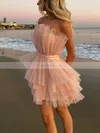 A-line Strapless Tulle Short/Mini Homecoming Dresses With Sashes / Ribbons #Favs020110200